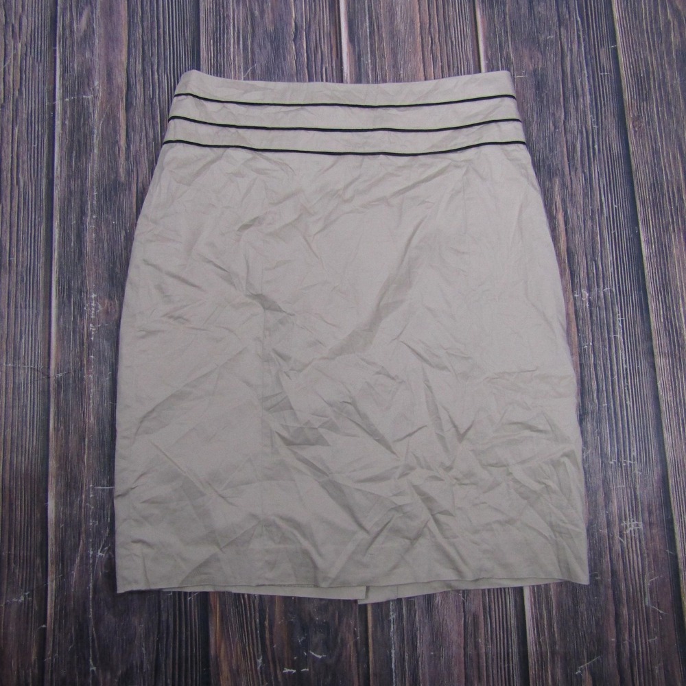 H&M Skirt Womens 12 Beige Pencil Knee Length Twill Stripe Waist Lined Stretch